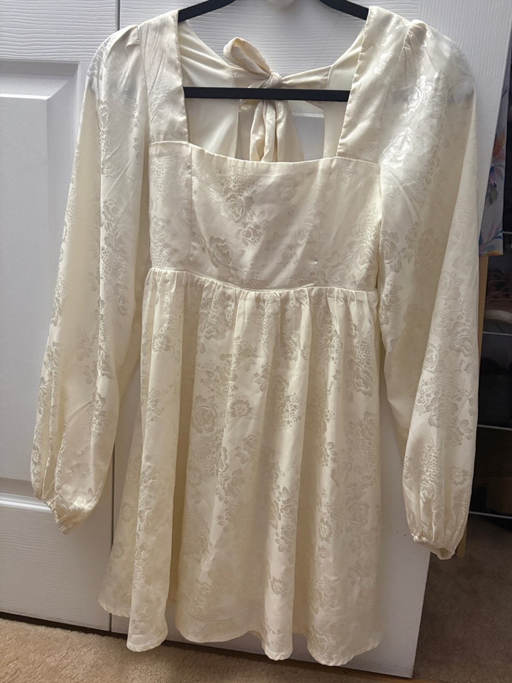 Altard state Cream Floral Brocade Square-Neck Party Dress with Tie Back